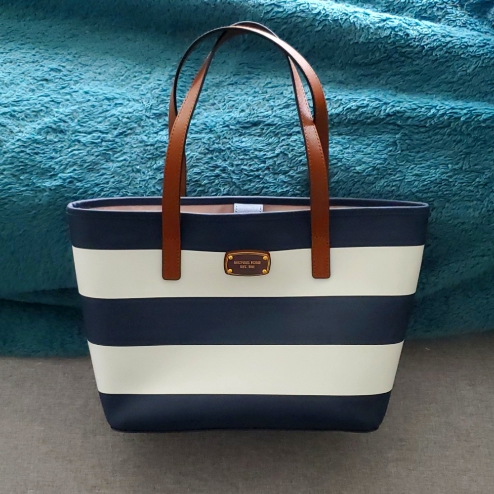 Michael Kors blue and white striped handbag